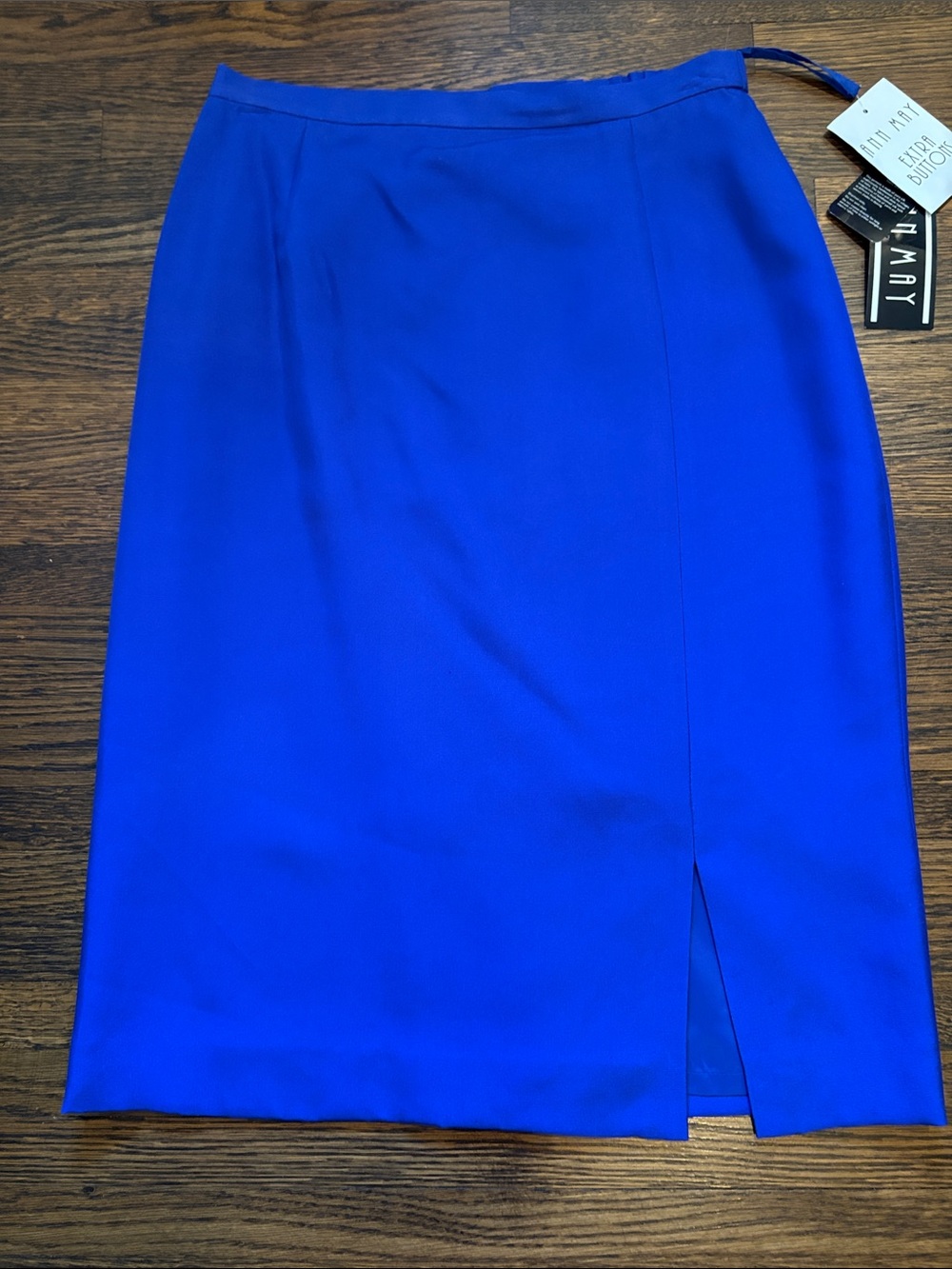 Bright Blue Silk Pencil Skirt with Front Slit by Ann May
